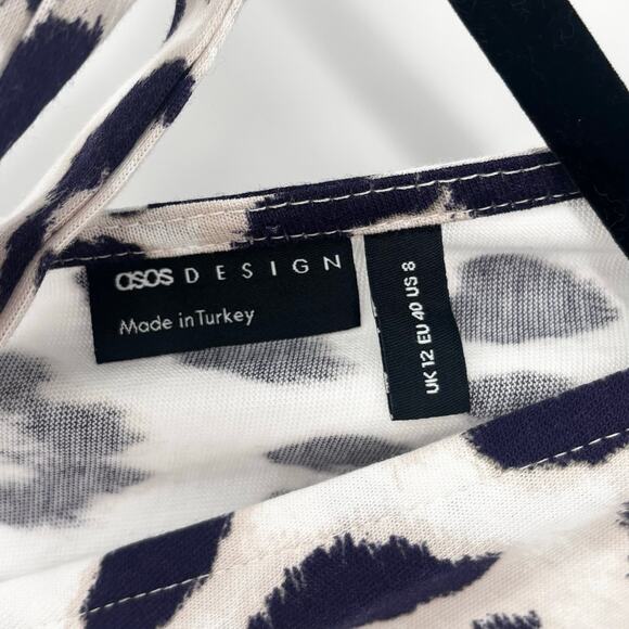 ASOS Midi Puff Ball Smock Animal Print Dress V-Neck Size 8 - Picture 10 of 10